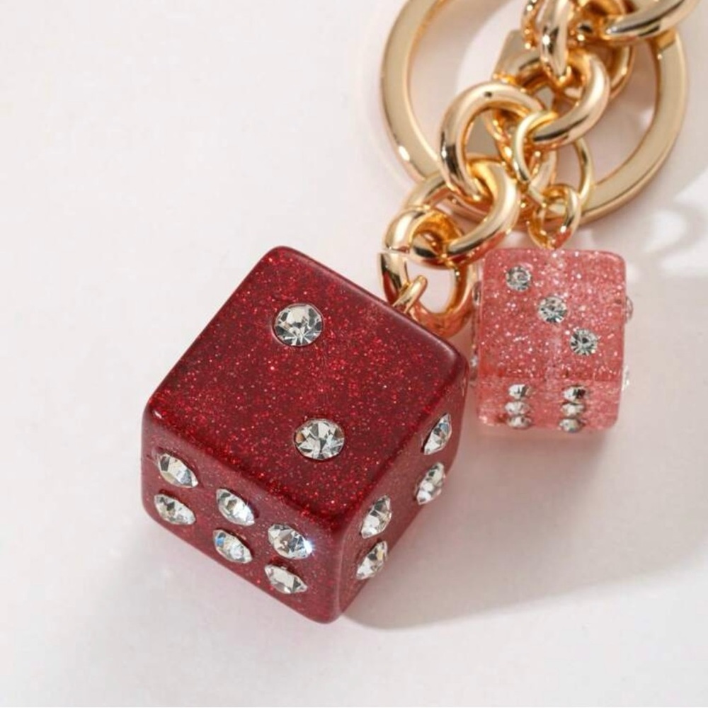 Dice Bag Charm with Red, Pink, and Gold - Picture 5 of 6